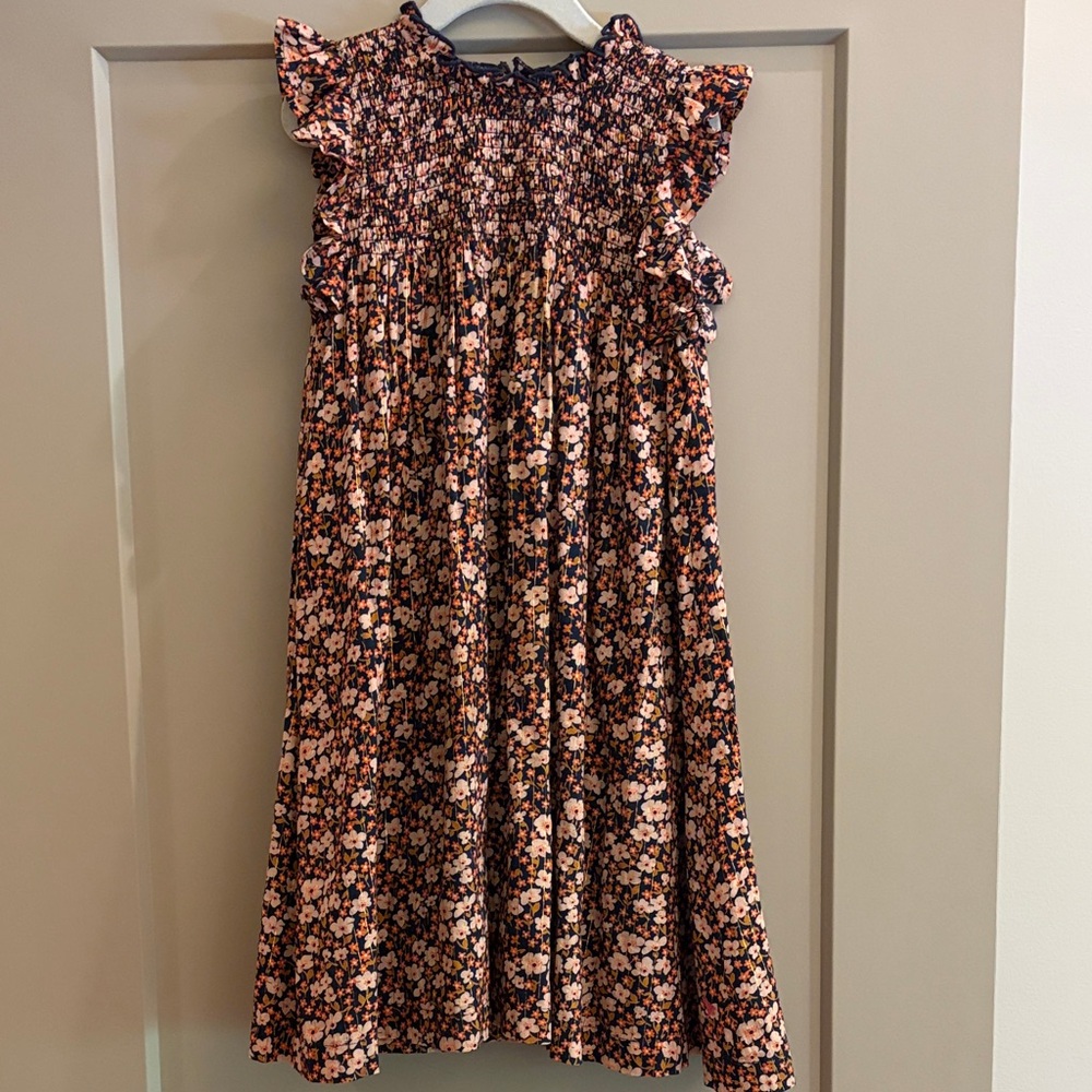 Pink Chicken Smocked Floral Ruffle Sleeve Kids Dress - Navy & Pink size 8